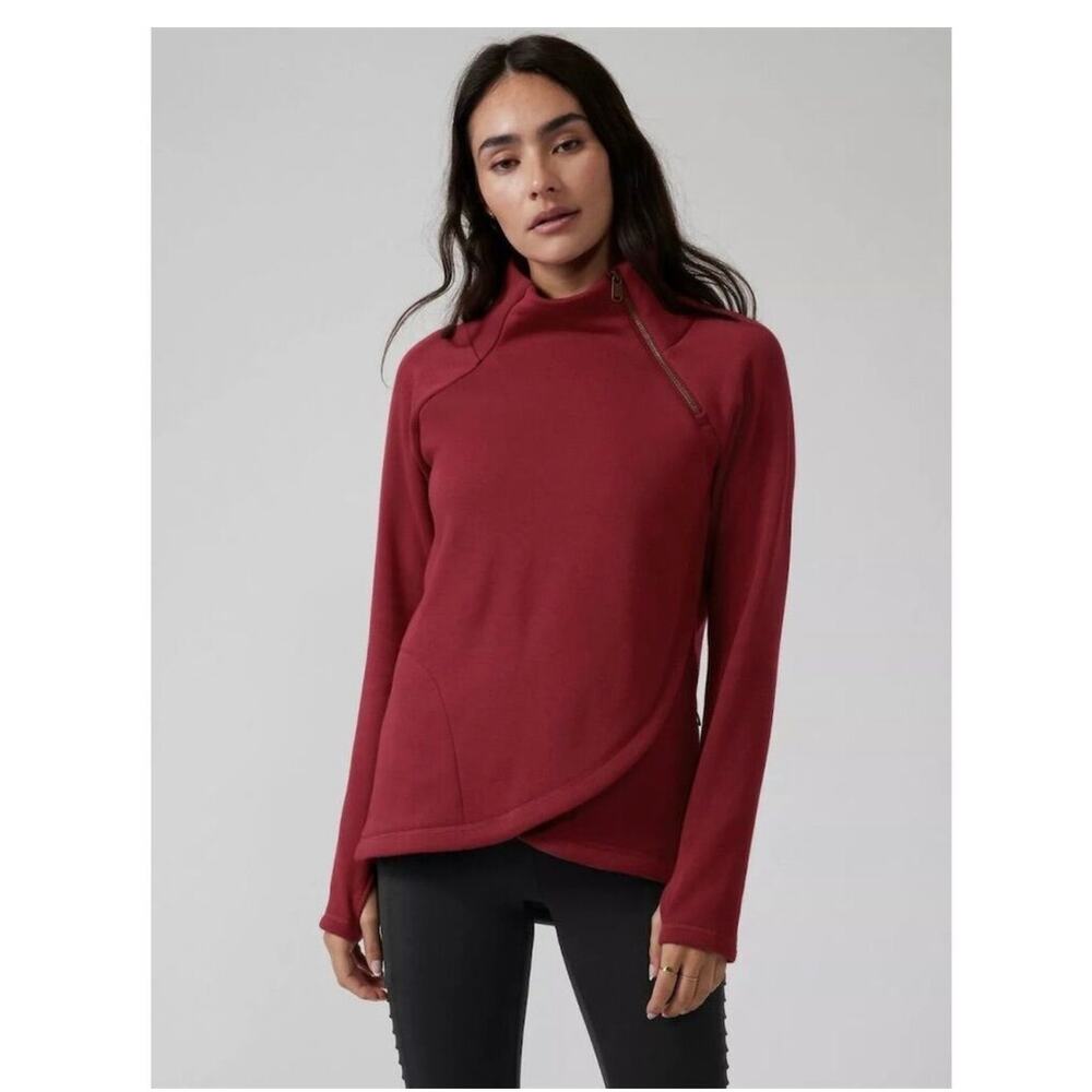 Athleta Cozy Karma Asymmetrical Pullover Sweatshirt Decadent Red, 2XL